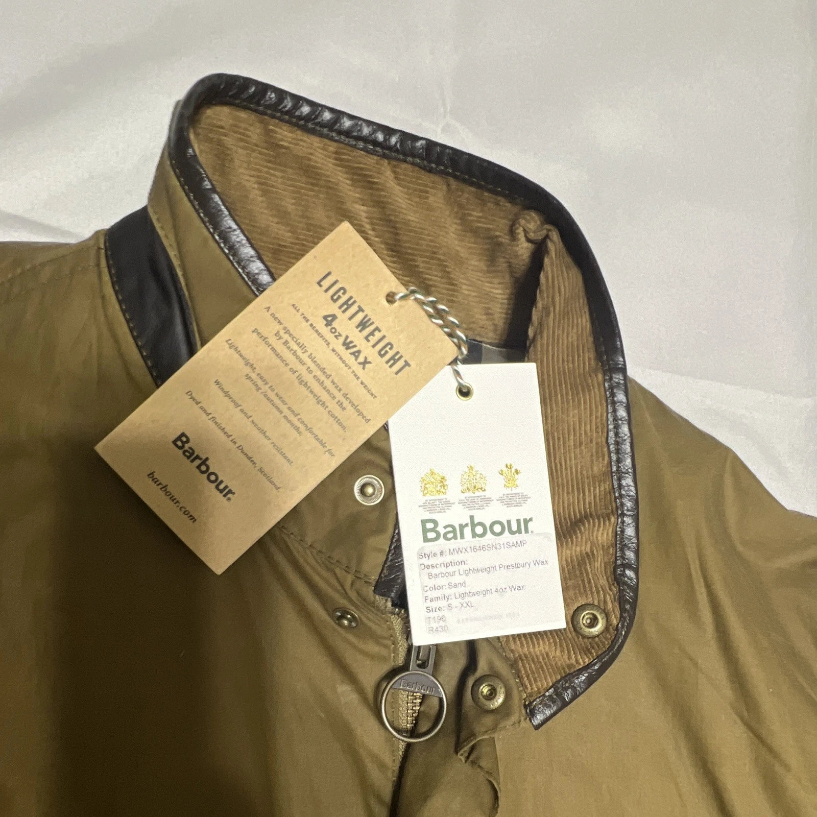 Barbour Lightweight Prestbury Waxed Cotton Jacket Men’s M Brown MWX1466SN31 - product detail image 3