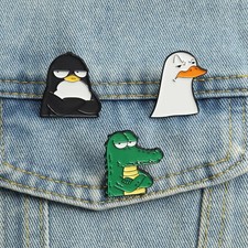 Side-eye Animal Enamel Pins Cute Duck Goose Penguin Crocodile Brooches Lapel Bad