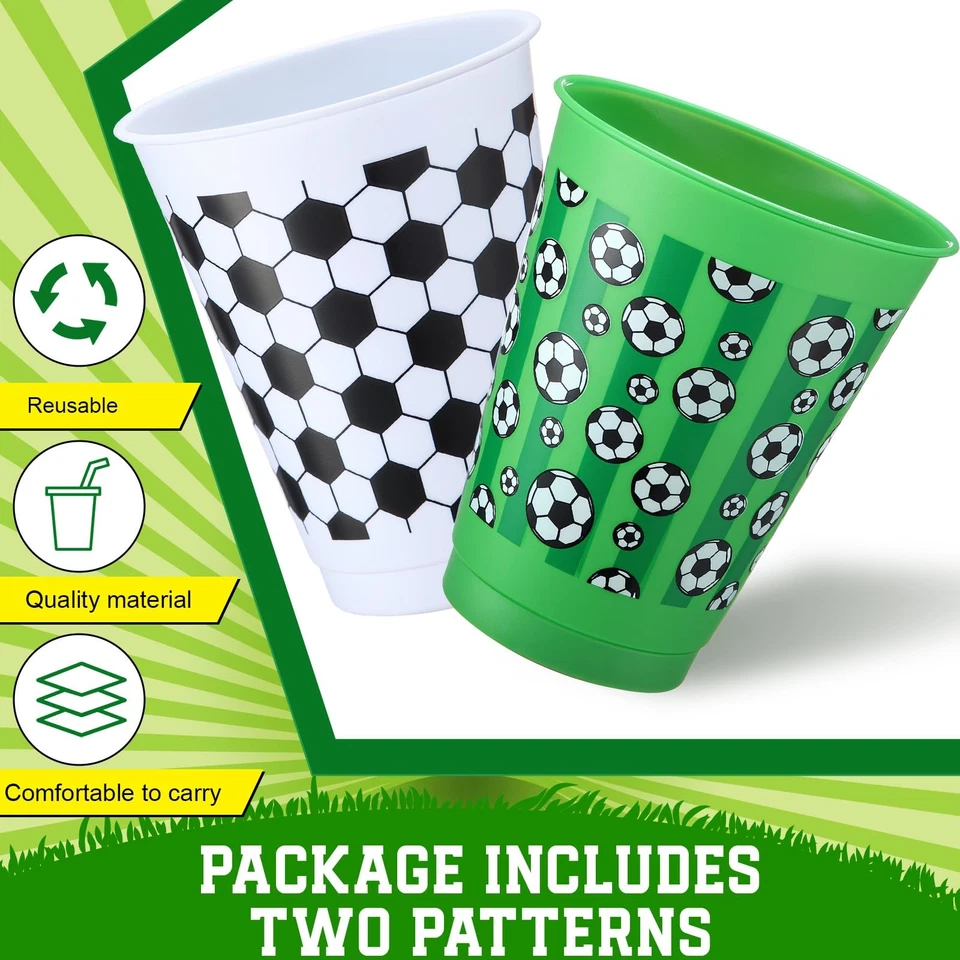 30 Piezas Copas de Fútbol con Pajitas y Tapas 16 OZ Copas de Fútbol Blanco Verde Plástico... Foto 2 de 4