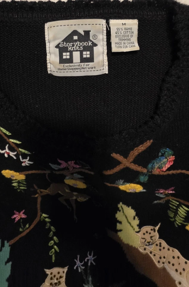 Cardigã suéter pequeno feminino storybook tricô QVC macaco chita pássaro frisado - Imagem 2 de 4