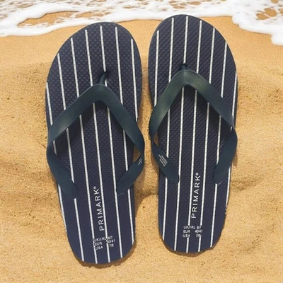 Primark Mens Navy Stripe Flip Flops Thong Beach Sandals UK Small/ Large - Image 1 of 4