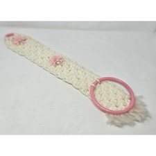 Macrame Handmade Decorative Vintage Towel Ring White Pink Floral Accent 21" x 4"