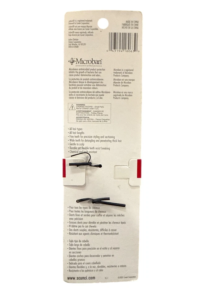 Peine de pelo firme y flexible estilo y desenredante SCUNCI con protección Microban negro Foto 2 de 2