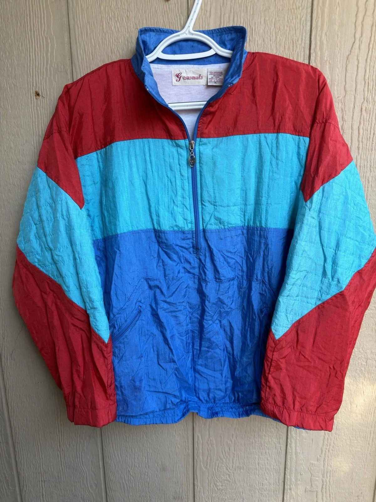 Vintage G Casuals Color-Block Nylon Windbreaker Jacket Men's Size XL Half Zip