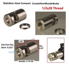 Compact Stainless Steel Muzzle Brake Compensator 1/2x28 TPI For .22LR/5.56