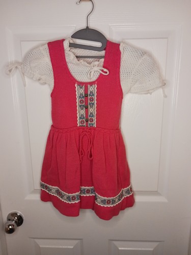 Vintage OCTOBERFEST German Festival Dress Heidi Handmade Girls Sz 4 Pink & White