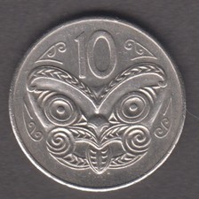 New Zealand 1981. 10 cents. QE II. Māori koruru (carved mask). KM# 41.1