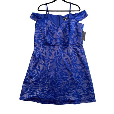 Y2K Metallic Fairycore Dress Blue Shimmer Cold Shoulder Prom Party 18W NWT