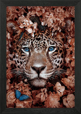 jaguar in flowers pinting Framed Wall Art Poster Canvas Print Picture