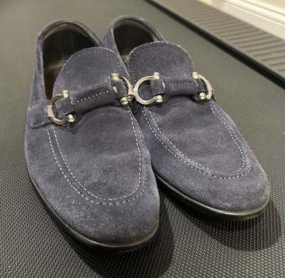 Salvadore Ferragamo Flori 2 Blue Suede Loafers Mens 8.5 D Made In Italy NO BOX