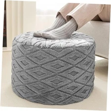 Round Pouf Ottoman 20x20x14 Inches Boho Poof Home Decor Floor Pouffe Light Gray