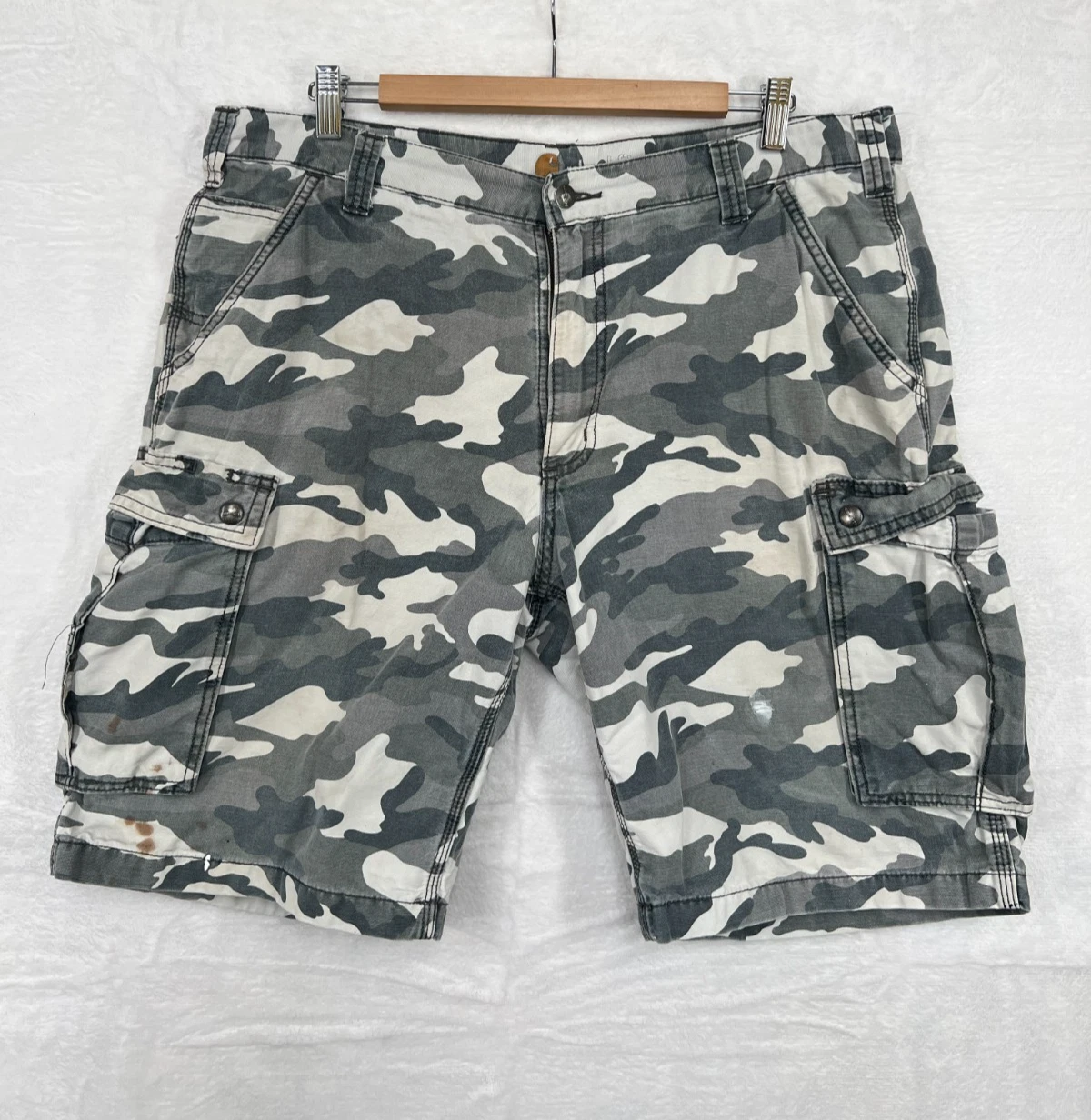 Carhartt Mens Cargo Shorts W38 Grey Camo Relaxed Fit Workwear Utility