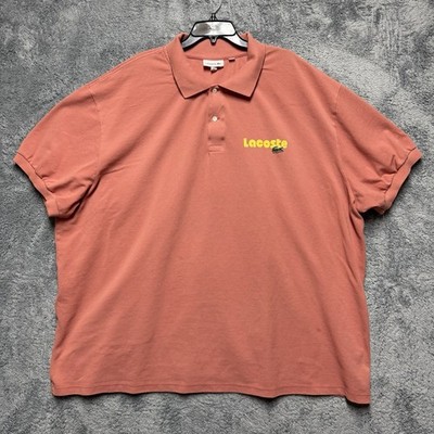 Lacoste Polo Shirt Mens 4XLB Salmon Short Sleeve Spellout Crocodile 100% Cotton