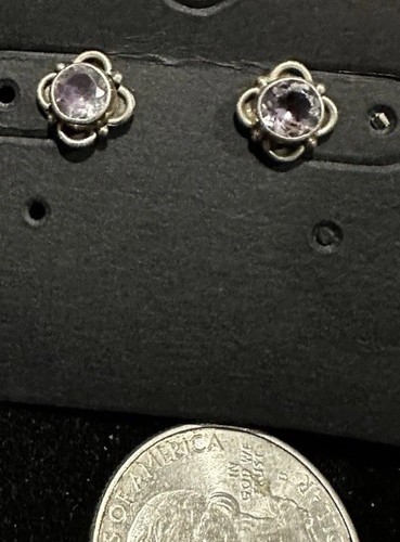 Vintage Kunsthandwerk Sterling Silber Ohrringe Amethyst facettiert Bali Ohrstecker rund - Bild 2 von 8