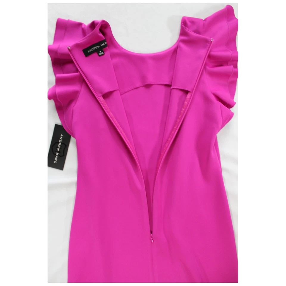 Andrew Marc 女式粉色荷叶袖及膝连衣裙 8 码全新带标签 Kohl’s 79 美元 — 第 3/4 张图片