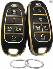 Key Fob Cover Compatible with 5 Buttons 2019-2023 Sonata Model: Black/Black