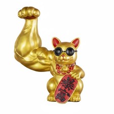 Gl&uuml;ckskatze Figur Goldfarben Tischfigur Katze Harz