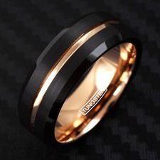 Tungsten Carbide Men's Ring 6mm/8mm Rose Gold Plated Stripe Wedding Band