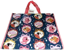 CHRISTMAS~Reusable Tote Bag ~ 19" X 18" X 8" ~ Dogs in Round Frames Ornaments