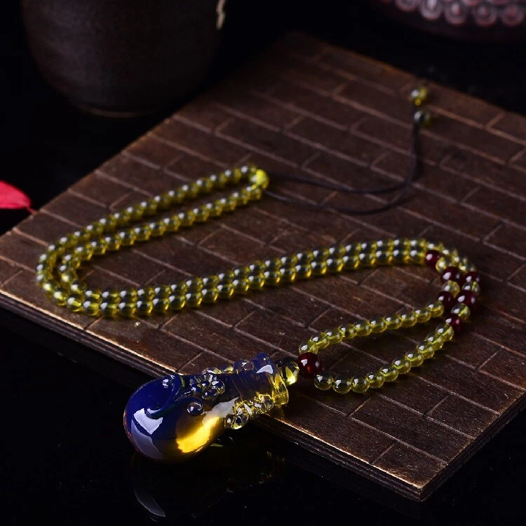 Collar colgante botella ámbar natural flor cera de abejas azul ámbar joyería Foto 3 de 4