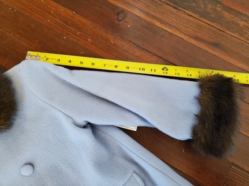 Baby Blue Womens Lambs Wool Pea Coat with Fur Trim Sz 7, USA Made NWT - Picture 11 of 11