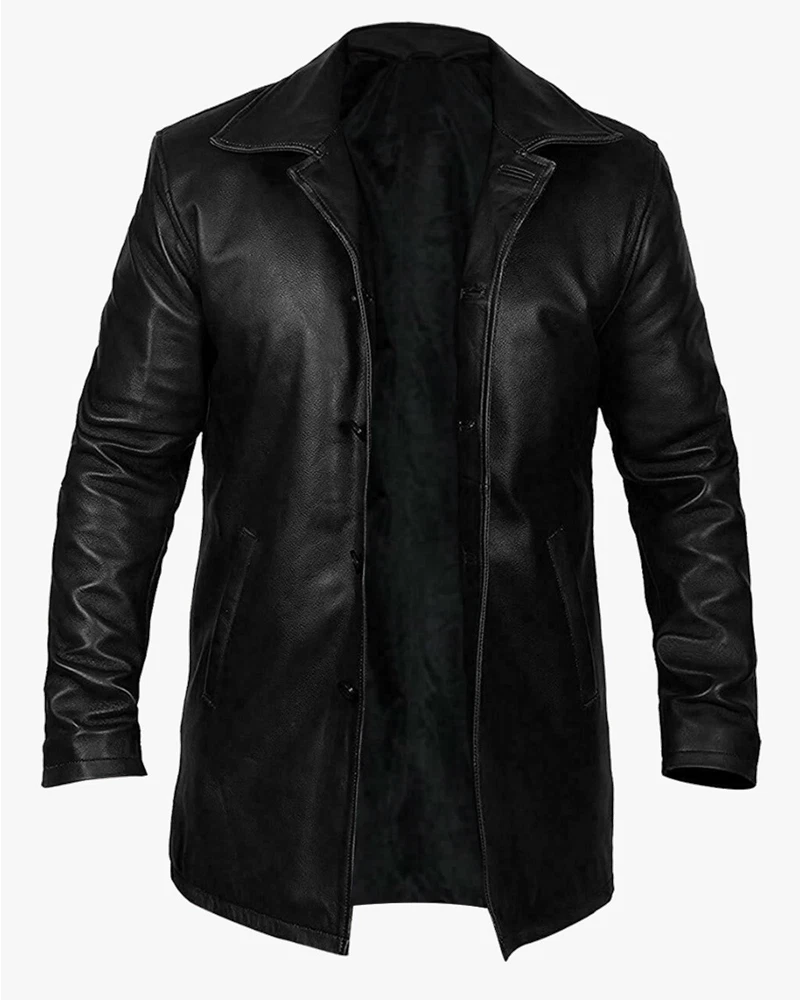 Black Real Lambskin Mens Leather Trench Coat Festive Stylish WinterWear Slim Fit