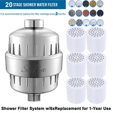 20Stages Shower Head Filter w/6x Replaceable Cartridges for Hard Water Chlorine