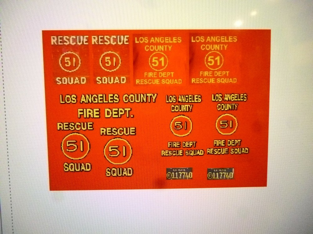 CaliforniaLA County Squad 51 Fire Truck Decals Custom 1:16