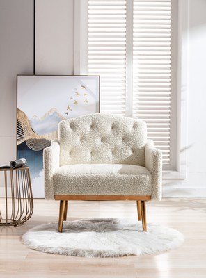 Accent Chair ,leisure single sofa with Rose Golden feet  White Teddy