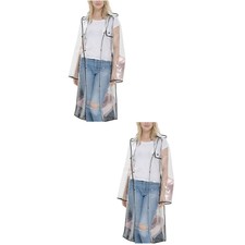 2 Pcs Reusable. Clear Rain Poncho Transparent Coat Raincoat Rider