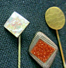 Group of 3 Vintage Stick Pins 1 GF patterned 1 Oval Mother of Pearl 1- Goldstone