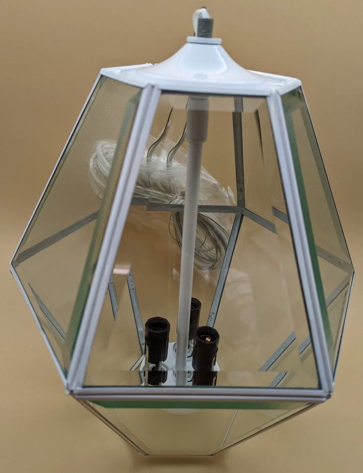 Pronóstico Lightolier Colgante Biselado 12 Paneles Vidrio Entrada Luz Metal Blanco Foto 3 de 4