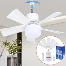 3 Speed Socket Fan Dimmable Light w/Remote & Socket Extender 5 Blades Light Bulb
