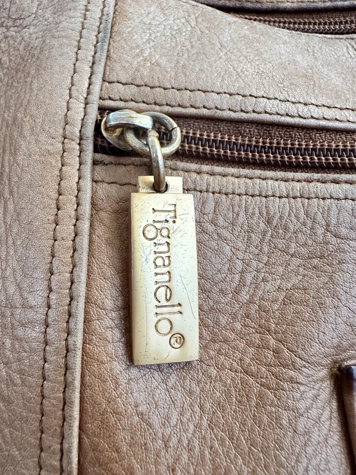 Tignanello Cuero Bolso de Hombro Cartera Bandolera Caramelo De Colección Foto 2 de 4