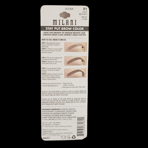 Milani STAY PUT BROW COLOR 12HR Long Lasting Waterproof #01 SOFT BROWN 0.06 oz - Picture 16 of 24