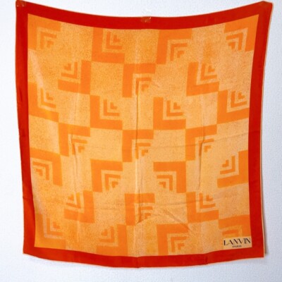 Authentic LANVIN Scarf Stole Shawl Silk Orange Red Women's Good Condition #6160P