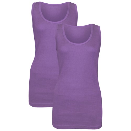PACK OF 2 LADIES VEST WOMENS COTTON STRETCHY RIBBED T-SHIRT CAMI CASUAL TANK TOP - Picture 8 of 10