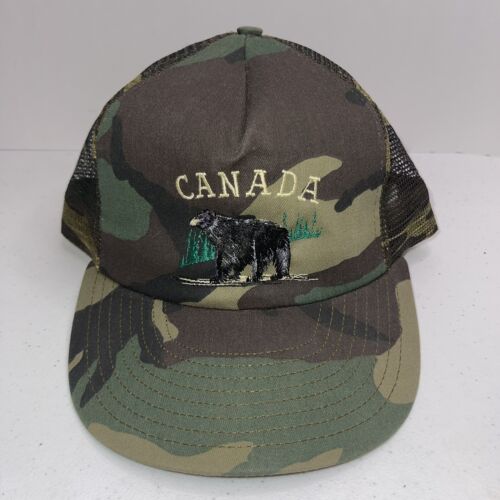 Vintage Snapback Trucker Hat Cap Camo  Canada Made In USA 80s - Afbeelding 1 van 4