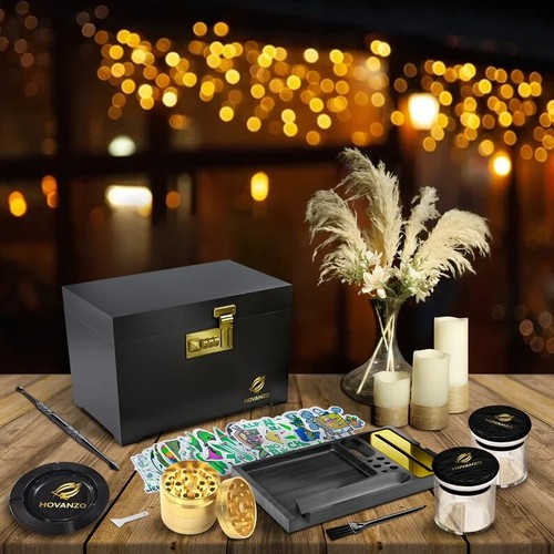 Cigar Humidor Stash Box Smell Proof Stash Box with Rolling Tray Storage