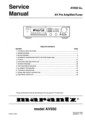 Service Manual-Anleitung für Marantz AV 550 