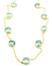 14K Yellow Gold Blue Topaz Fancy Cut Gemstone Necklace 18 Inches