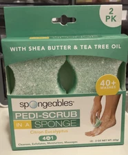 Spongeables 2 Pack Pedi Scrub Sponge Foot Scrubber Shea Butter CITRON EUCALYPTUS
