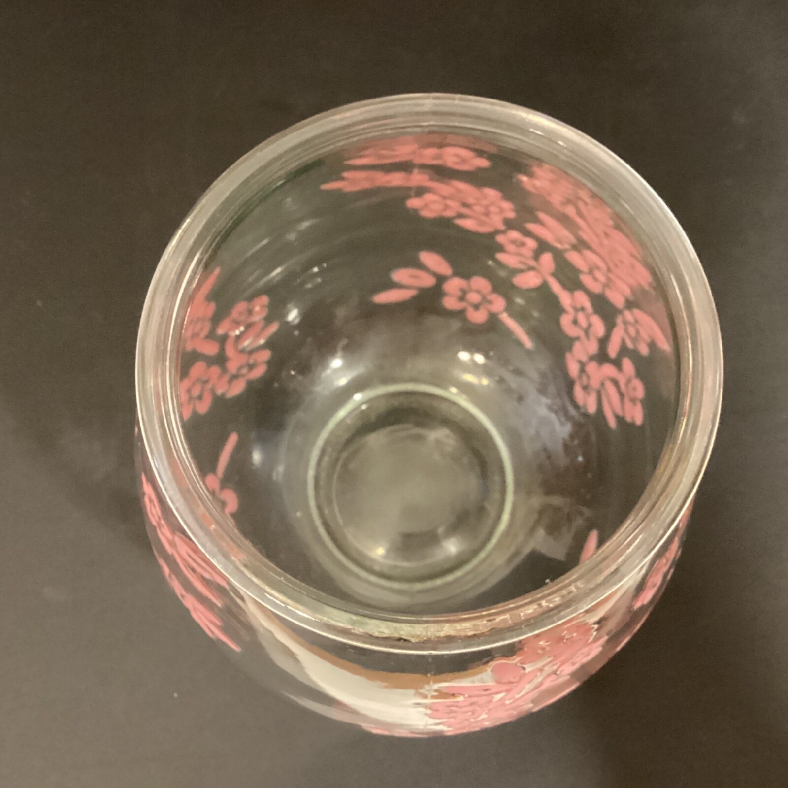 Old East Main Company Pink Floral on Clear Glass Vase or Candle Holder 7" Barrel