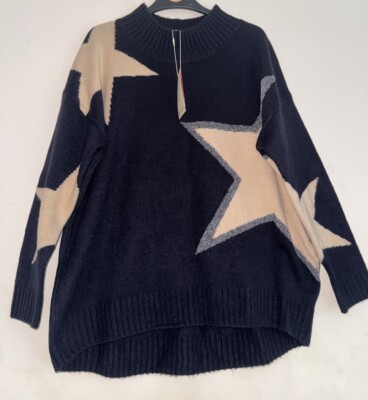 Monsoon Ladies Navy Star Jumper Size L UK
