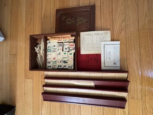 Mah Jongg Mahjong Vintage Antique 1920s Bamboo Wooden Box Set 148 Tiles