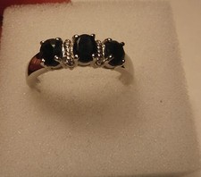 New 1.32 CT Oval Cut Blue Sapphire  Platinum Over Sterling Silver 925 Ring New