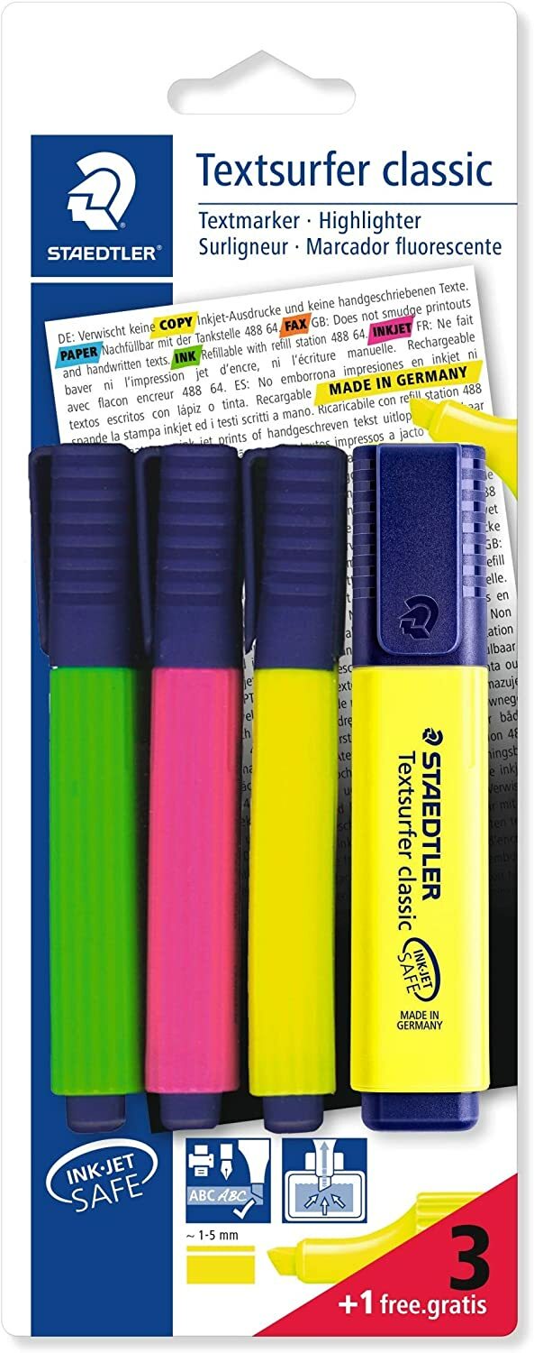 Staedtler 364 A BK4D Textsurfer Highlighter Assorted Colours - Pack of 4