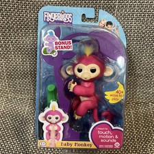Authentic FINGERLINGS Baby Monkey Bella Pink, Yellow hair WowWee  BONUS Stand 