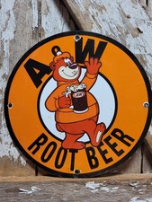 VINTAGE AW ROOTBEER PORCELAIN SIGN OLD SODA BEVERAGE COLA DRINK ADVERTISING BEAR