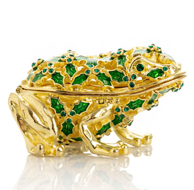 Keren Kopal Hand made Green Frog Trinket box Decorated with Austrian Crystals